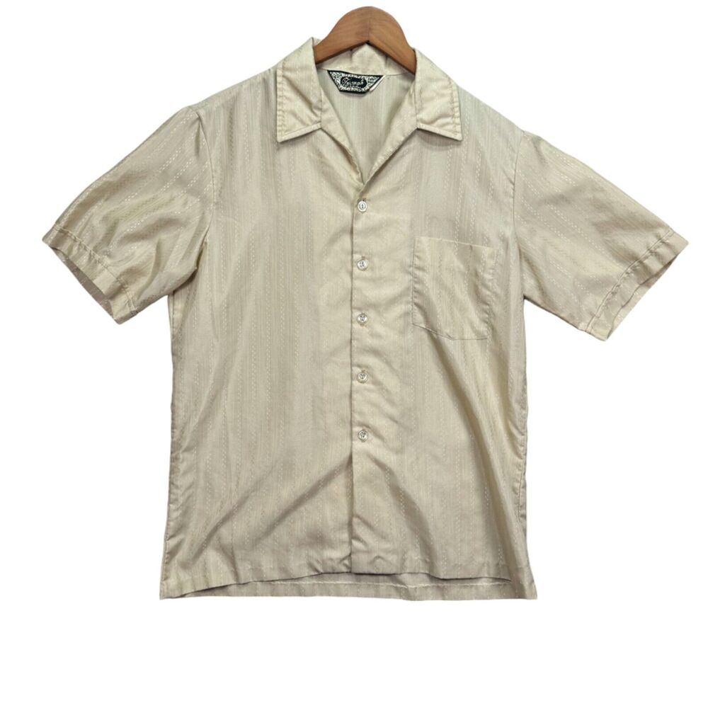 VTG 70s Men's Triumph of California Polyester Gold Short Sleeve Disco Shirt M